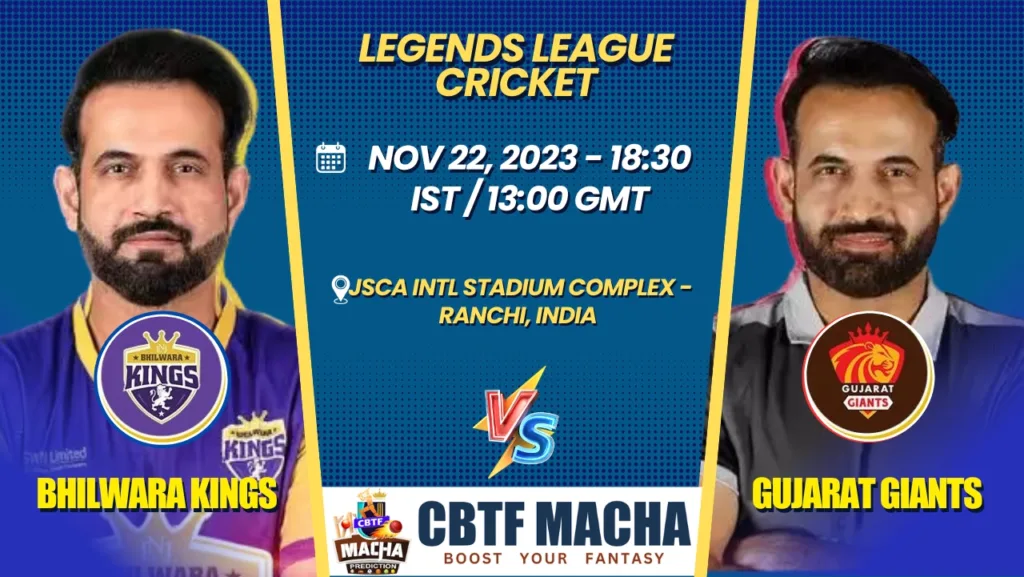 Bhilwara Kings vs Gujarat Giants T20 Today Match Prediction & Live Odds - Legends League Cricket 2023