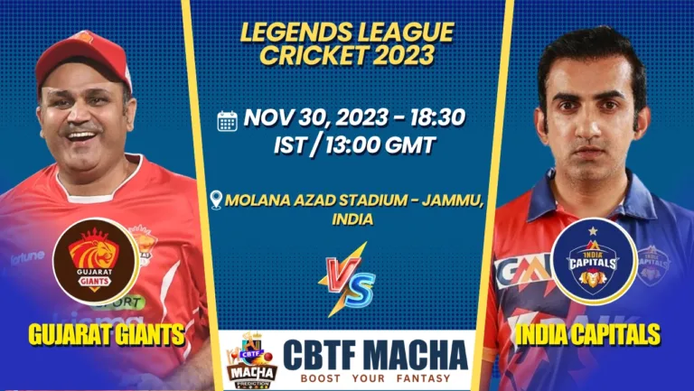 Gujarat Giants vs India Capitals T20 Today Match Prediction & Live Odds - Legends League Cricket 2023