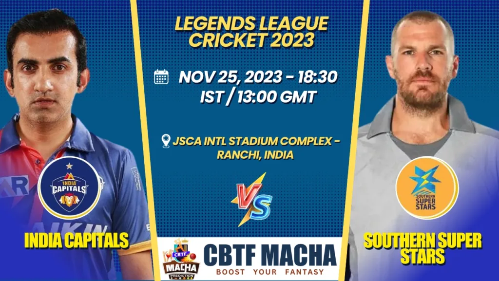 India Capitals vs Southern Super Stars T20 Today Match Prediction & Live Odds - Legends League Cricket 2023