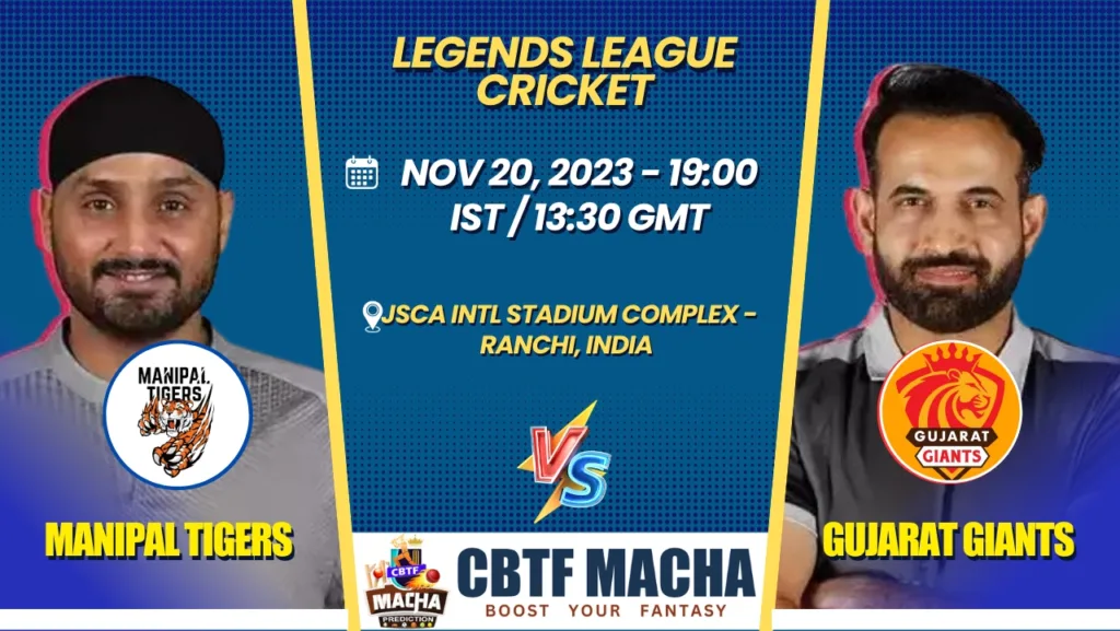 Manipal Tigers vs Gujarat Giants T20 Today Match Prediction & Live Odds - Legends League Cricket 2023