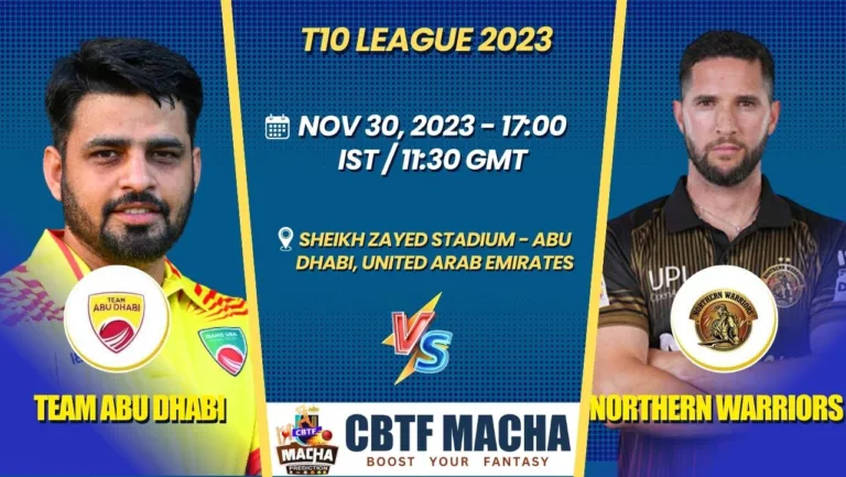 Team Abu Dhabi vs Northern Warriors Today Match Prediction & Live Odds - T10 League 2023