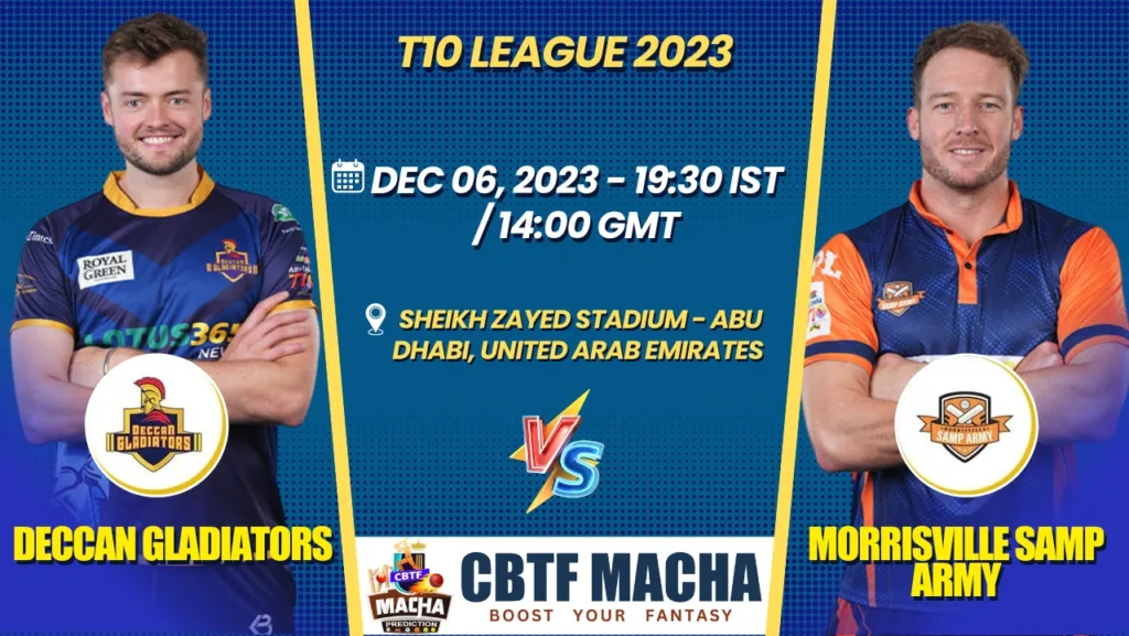 Deccan Gladiators vs Morrisville Samp Army Today Match Prediction & Live Odds - T10 League 2023