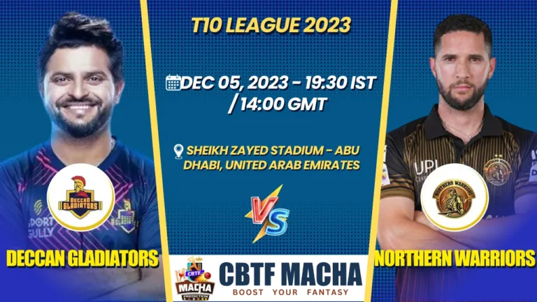 Deccan Gladiators vs Northern Warriors Today Match Prediction & Live Odds - T10 League 2023