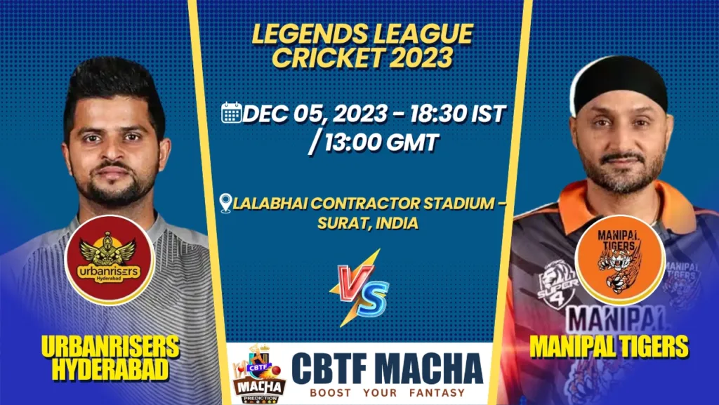 Manipal Tigers vs Urbanrisers Hyderabad T20 Today Match Prediction & Live Odds - Qualifier Legends League Cricket 2023