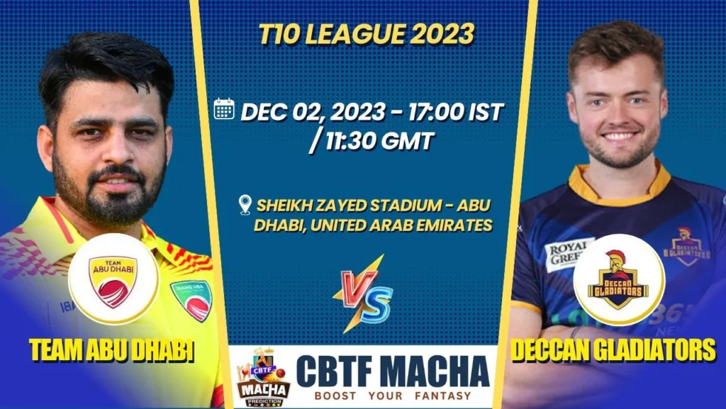 Team Abu Dhabi vs Deccan Gladiators Today Match Prediction & Live Odds - T10 League 2023