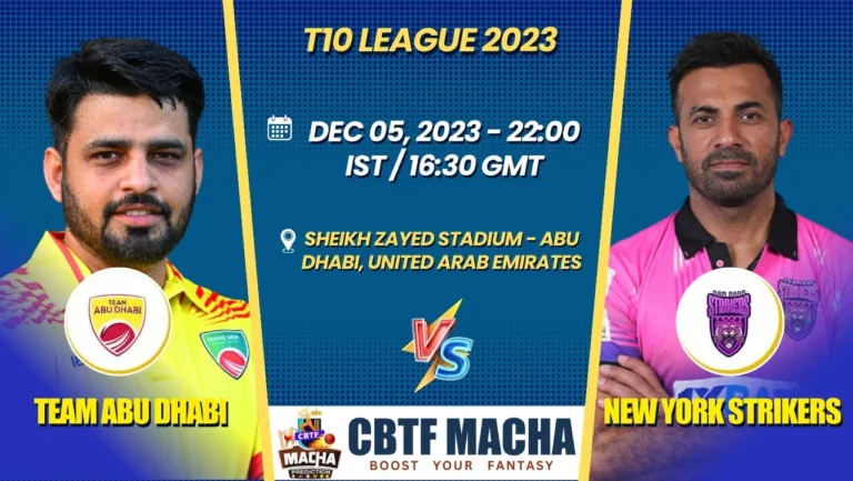 Team Abu Dhabi vs New York Strikers Today Match Prediction & Live Odds - T10 League 2023