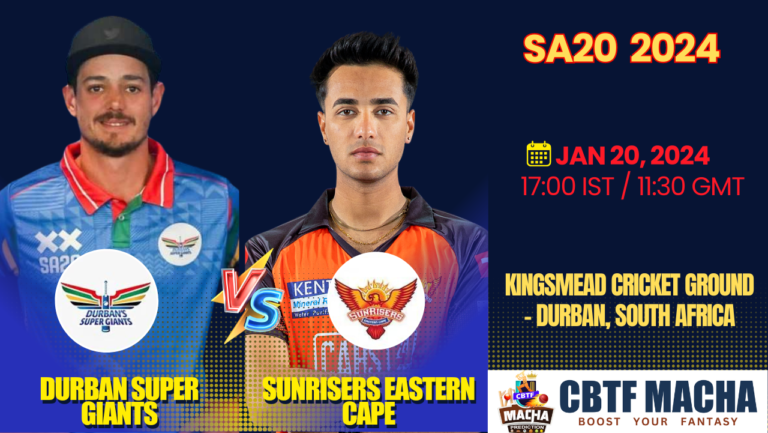 Durban Super Giants vs Sunrisers Eastern Cape Today Match Prediction & Live Odds - SA20 2024