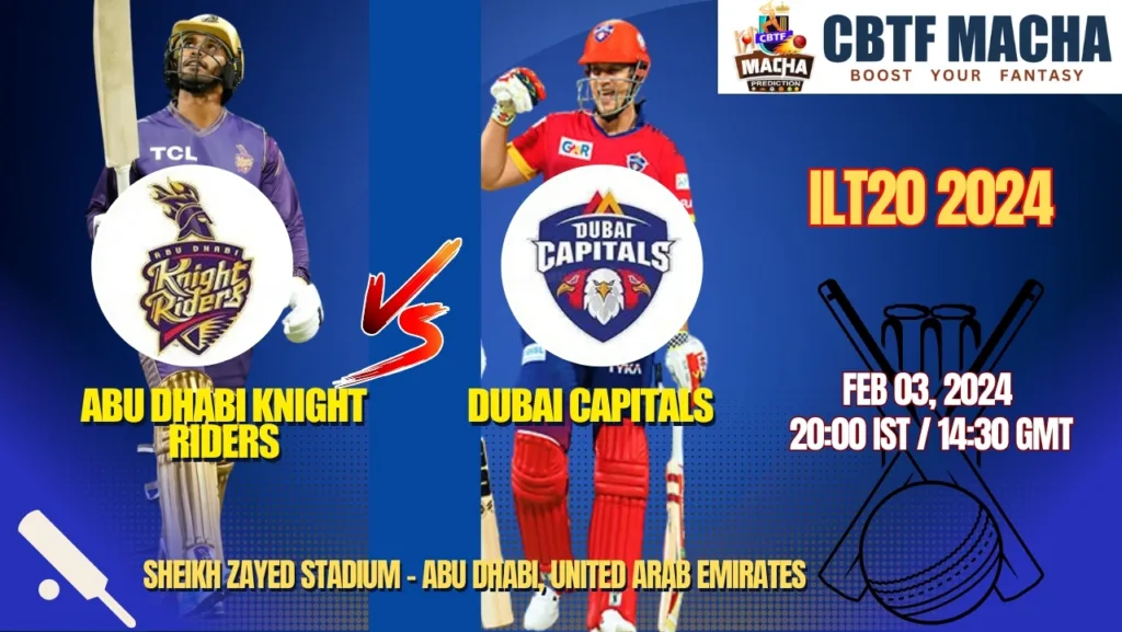 Abu Dhabi Knight Riders vs Dubai Capitals Today Match Prediction & Live Odds - ILT20 2024