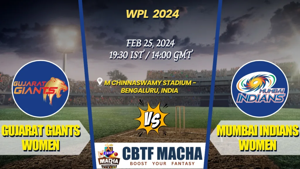 Gujarat Giants vs Mumbai Indians Women Today Match Prediction & Live Odds - WPL 2024