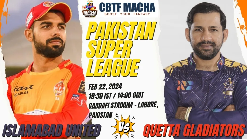 Islamabad United vs Quetta Gladiators Today Match Prediction & Live Odds - PSL 2024