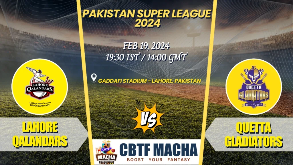 Lahore Qalandars vs Quetta Gladiators Today Match Prediction & Live Odds - PSL 2024