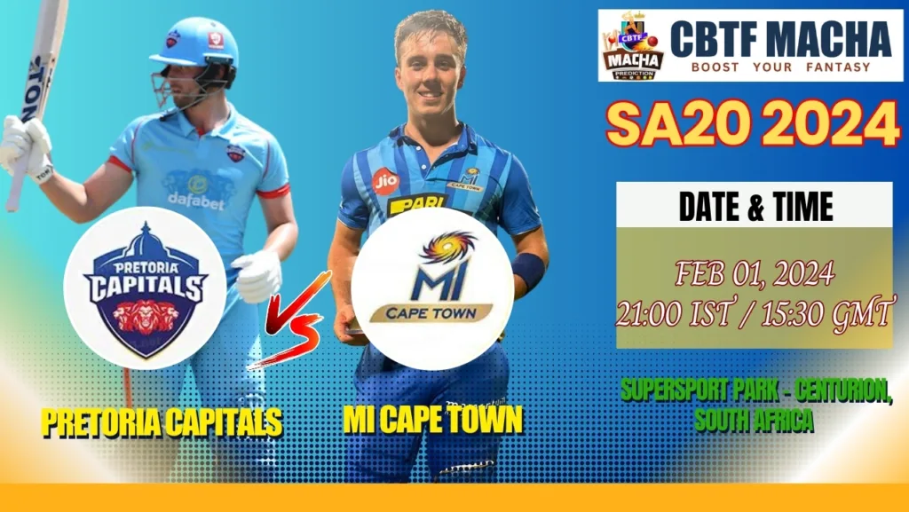 Pretoria Capitals vs MI Cape Town Today Match Prediction & Live Odds - SA20 2024